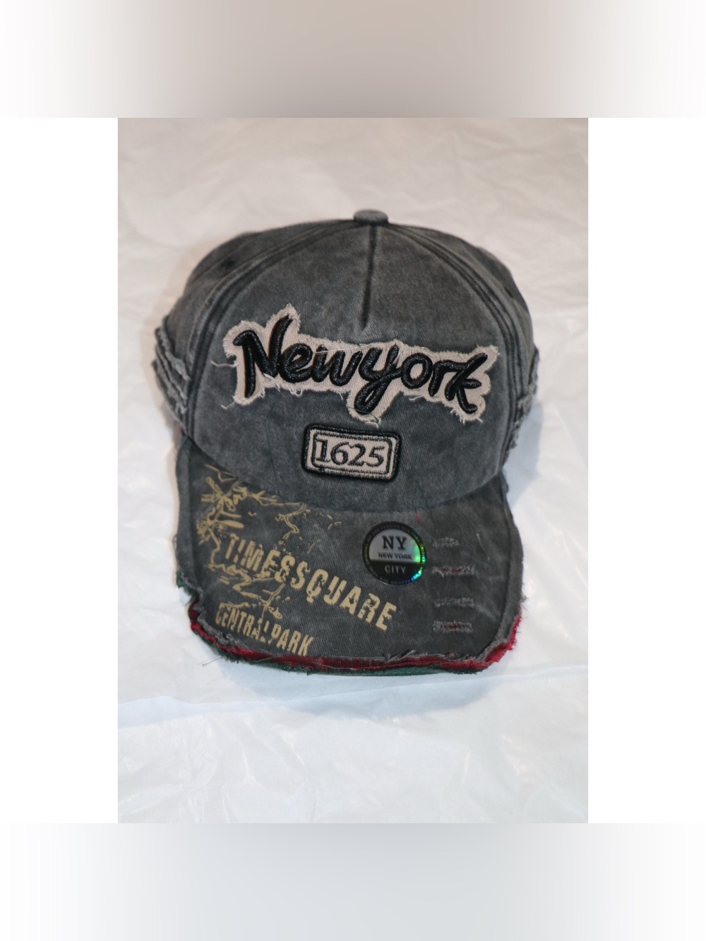 New York 1625 Distressed Vintage Embroidered Hat